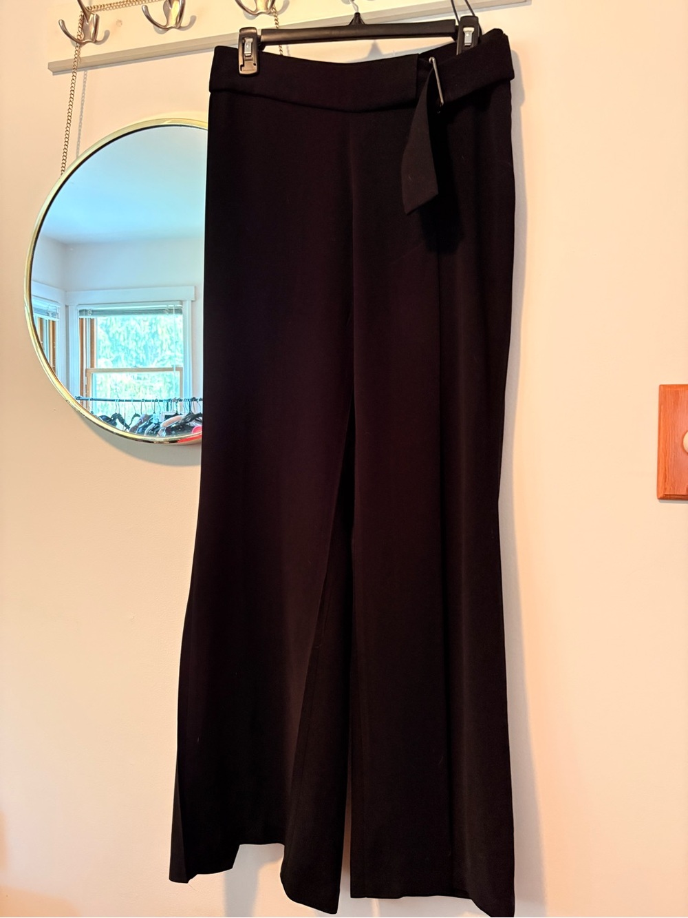 bebe Black Wide-Leg Belted Pants with Slit